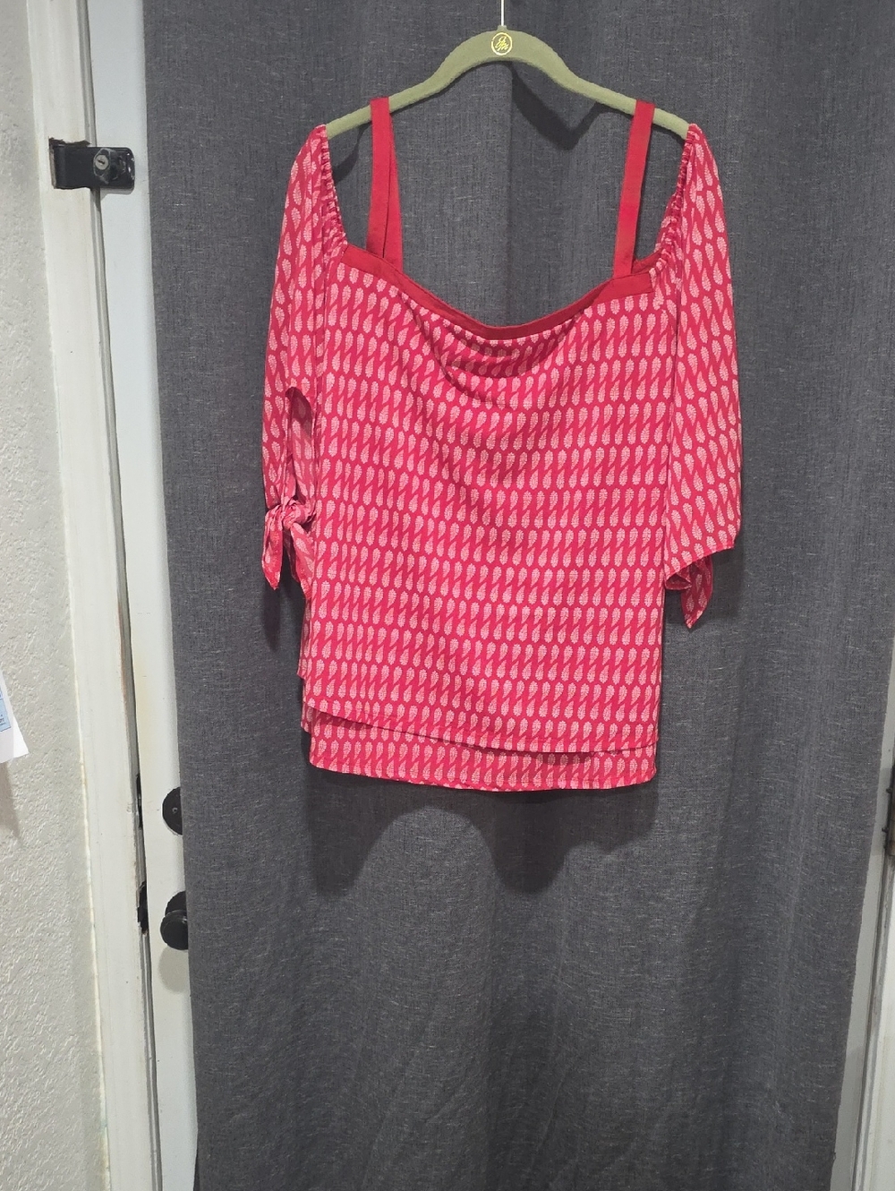 Cato Pink Printed Off-Shoulder Top with Tie Sleeve